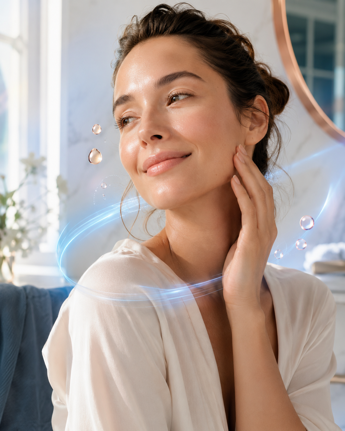 Luminous skin with blue peptide signal lines